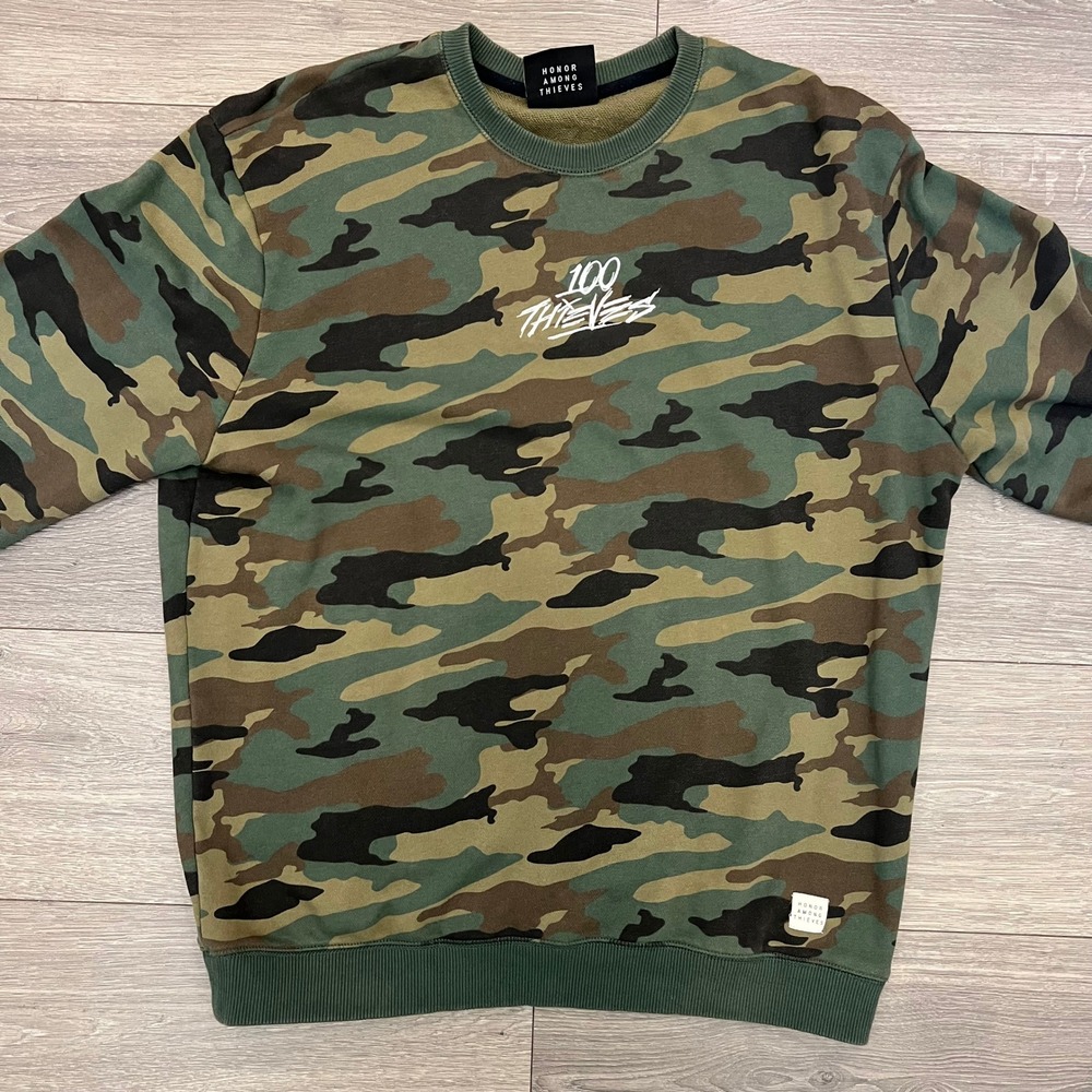 100 Thieves Camo Print Crewneck Sweatshirt Honor Among Thieves Gaming